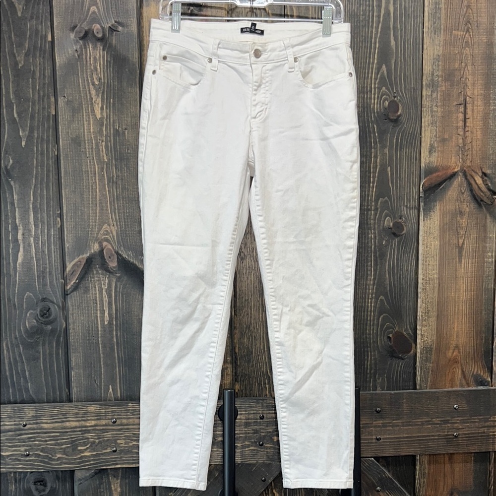 Eileen Fisher Jeans 6 White Mid Rise Skinny Stretch Organic Cotton Neutral Basic